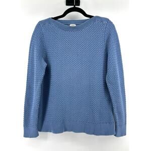 L.L. Bean Basketweave Boatneck Sweater Blue Cotton Women's L